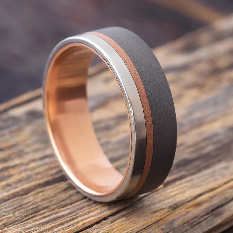 Solid Gold & Titanium Wedding Band, Mixed Metals Wedding Ring