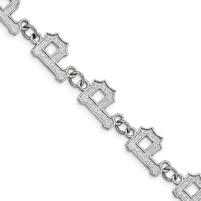 Stainless Steel MLB Pittsburgh Pirates Link Bracelet, 7.5 to 9 Inch