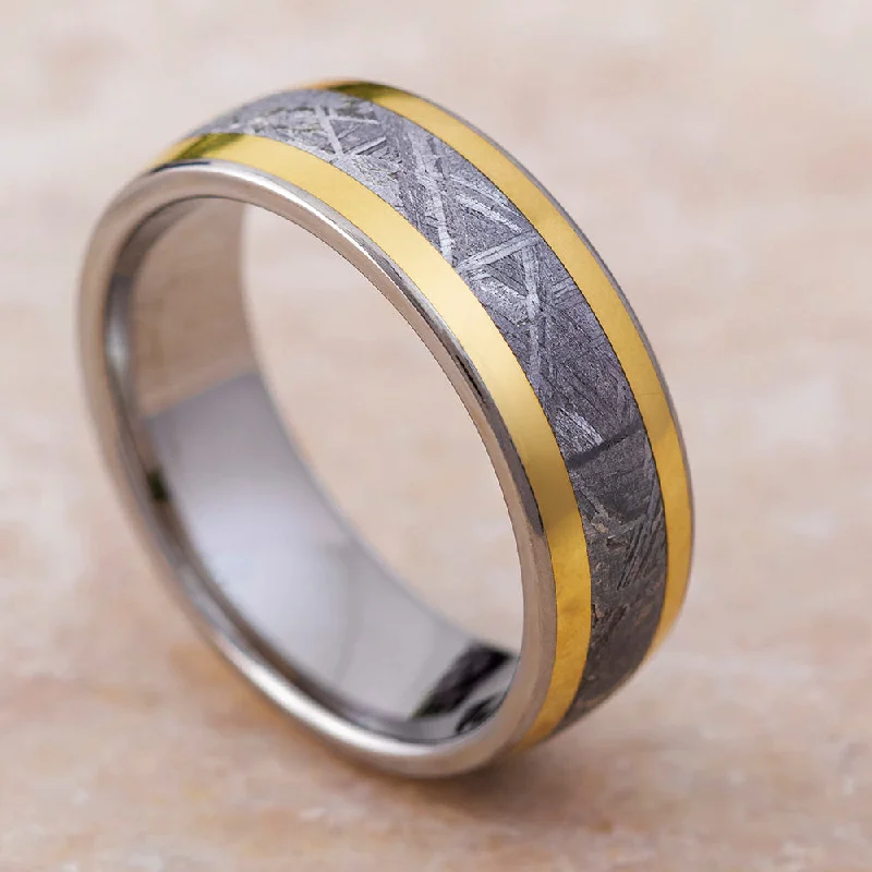 Titanium Meteorite Men's Ring with Gold Pinstripes