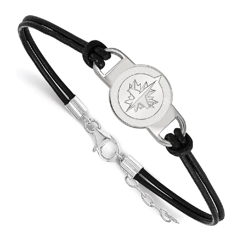 Sterling Silver & Leather NHL Winnipeg Jets Adj. Bracelet