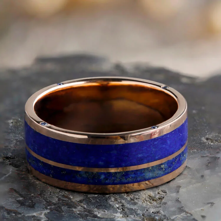 Lapis Lazuli Wedding Band in Polished Gold, Sapphire Engagement Ring