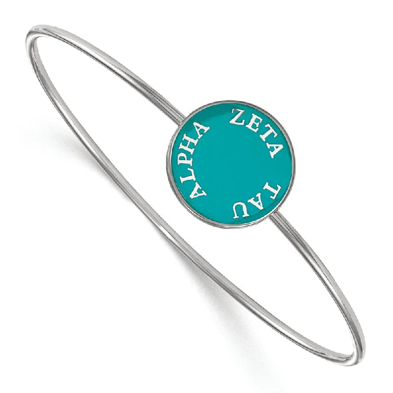 Sterling Silver Zeta Tau Alpha Teal Enamel Bangle - 8 in.