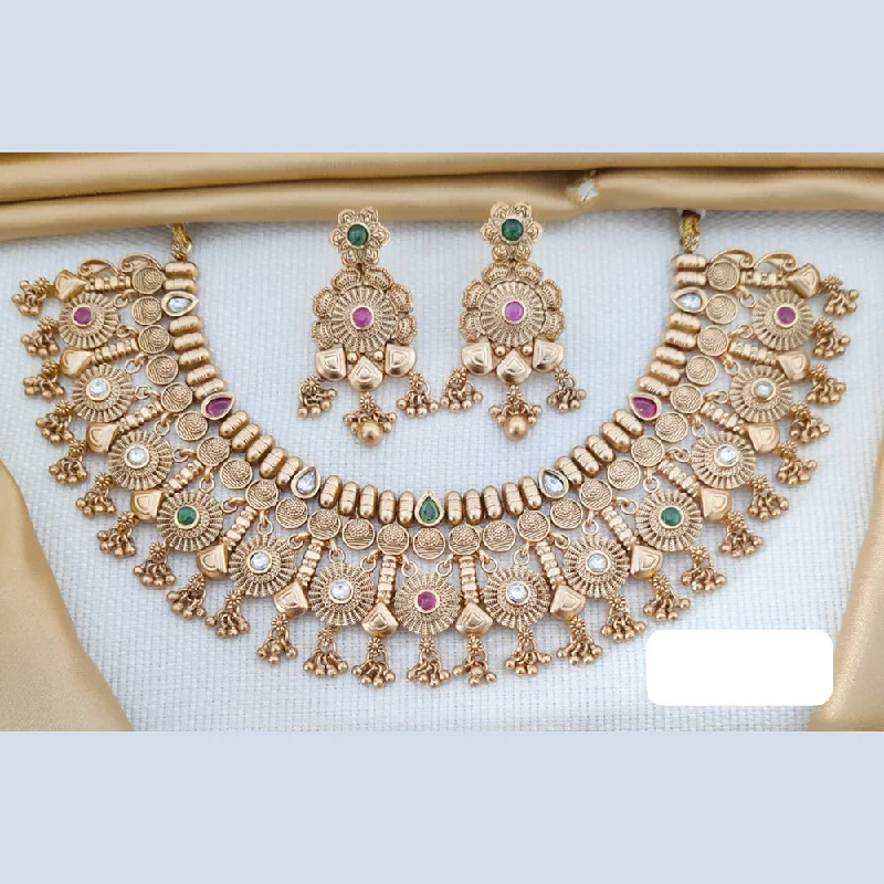 Akruti Collection Gold Plated Pota Stone And Pearls Necklace Set