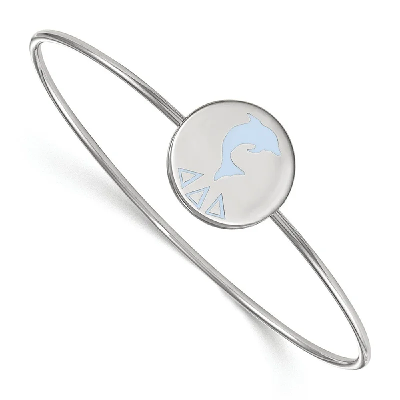 Sterling Silver Delta Delta Delta Blue Enamel Dolphin Bangle - 6 in.