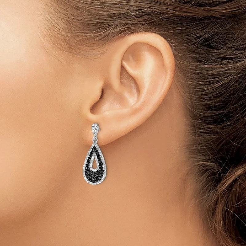 925 Sterling Silver CZ and Brilliant Embers Teardrop Dangle Earrings (L-28 mm, W-11 mm)