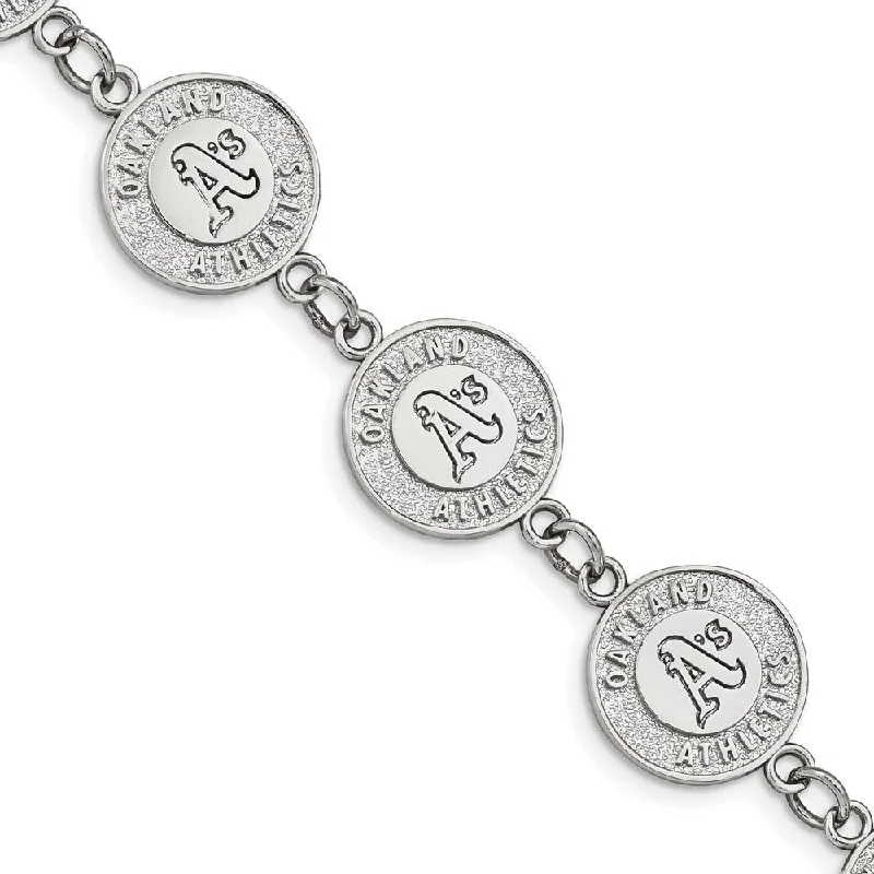 Stainless Steel MLB Oakland Athletics Link Bracelet, 7 to 8.5 Inch