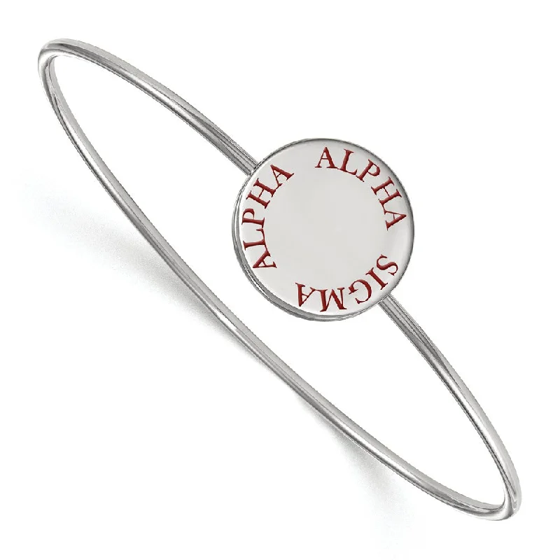 Sterling Silver Alpha Sigma Alpha Red Enamel Bangle - 8 in.