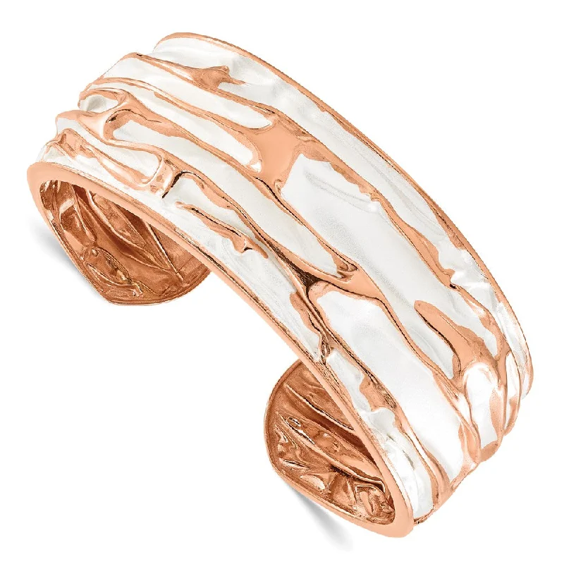 26mm Rose Gold Tone Plated Sterling Silver Domed Crinkle Cuff Bracelet