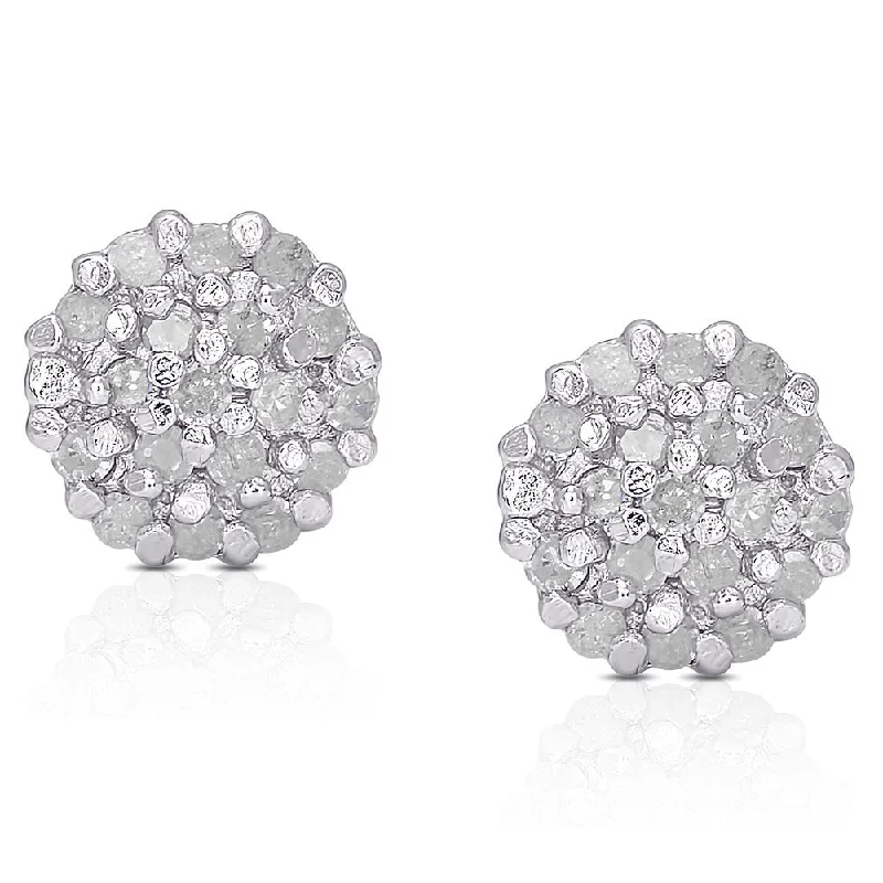 Finesque Sterling Silver 1/4ct White Diamond Pave Ball Stud Earrings