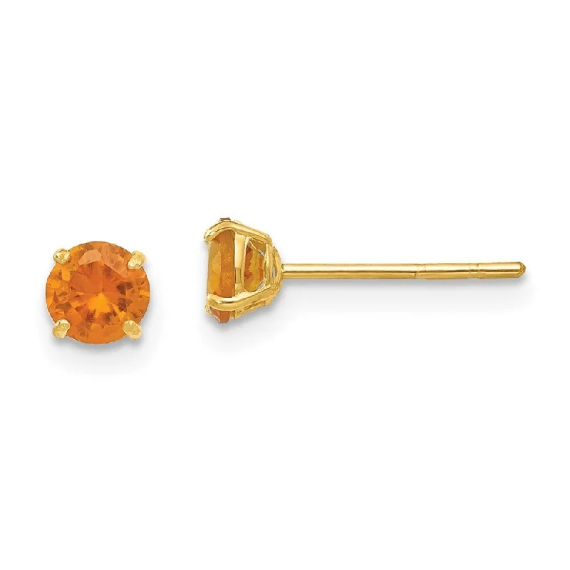 14k Yellow Gold Round Citrine Stud Earrings (L-4 mm, W-4 mm)