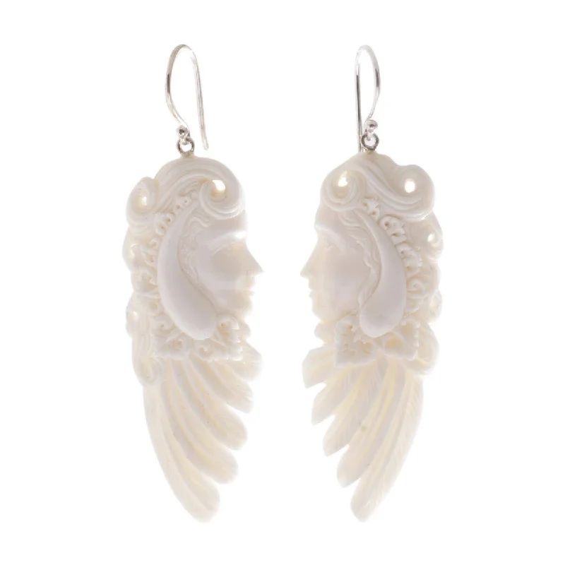 NOVICA Sibetan Woman, Bone dangle earrings - 2.8*0.9