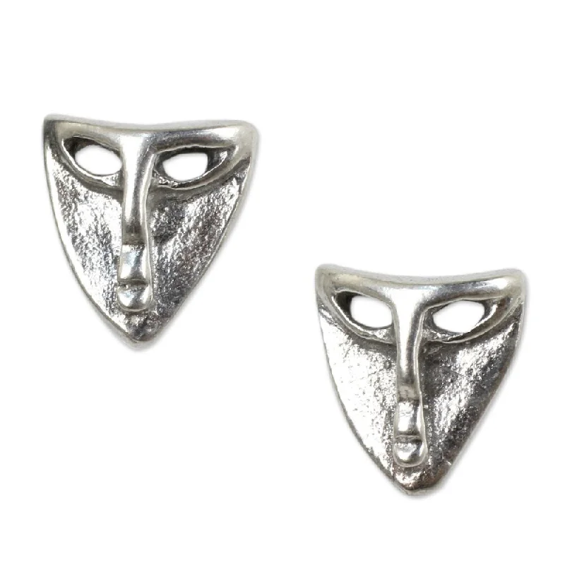 Handmade Sterling Silver 'Modern Mask' Earrings (Thailand)