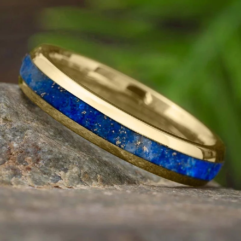 Golden Lapis Lazuli Wedding Band for Women