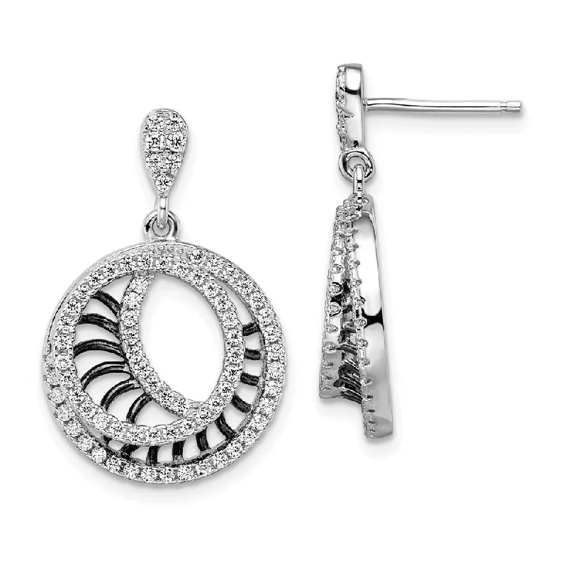 Sterling Silver CZ Black Rhodium-Plated Brilliant Embers Circle Stud Earrings (L-26 mm, W-17 mm)