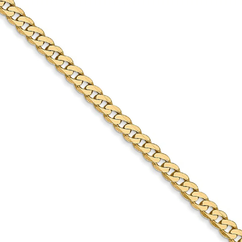 2.9mm, 14k Yellow Gold Solid Beveled Curb Chain Bracelet