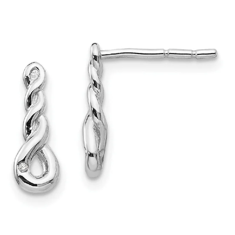 925 Sterling Silver Twisted Diamond Stud Earrings (L-12 mm, W-5 mm)