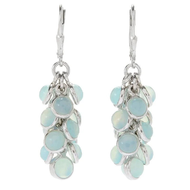 Sterling Silver 1.75" Round Aqua Chaledony Cluster Drop Earrings