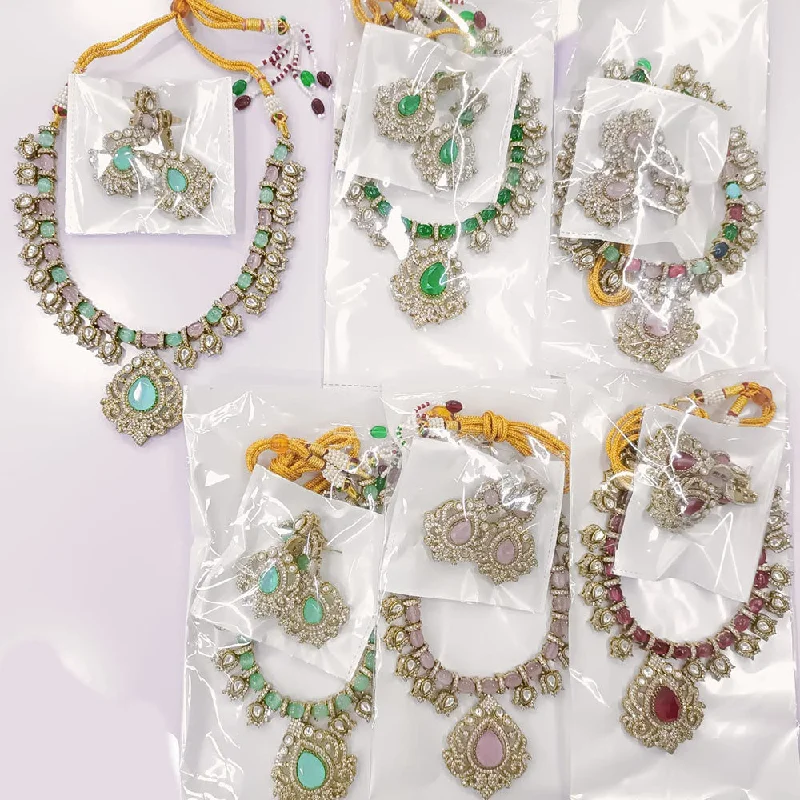 JCM Gold Plated Polki Kundan Stone Necklace Set