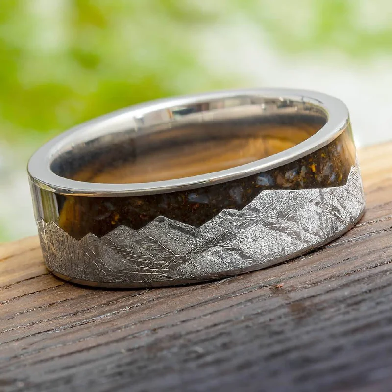 Meteorite Mountain Ring With Crushed Dinosaur Bone