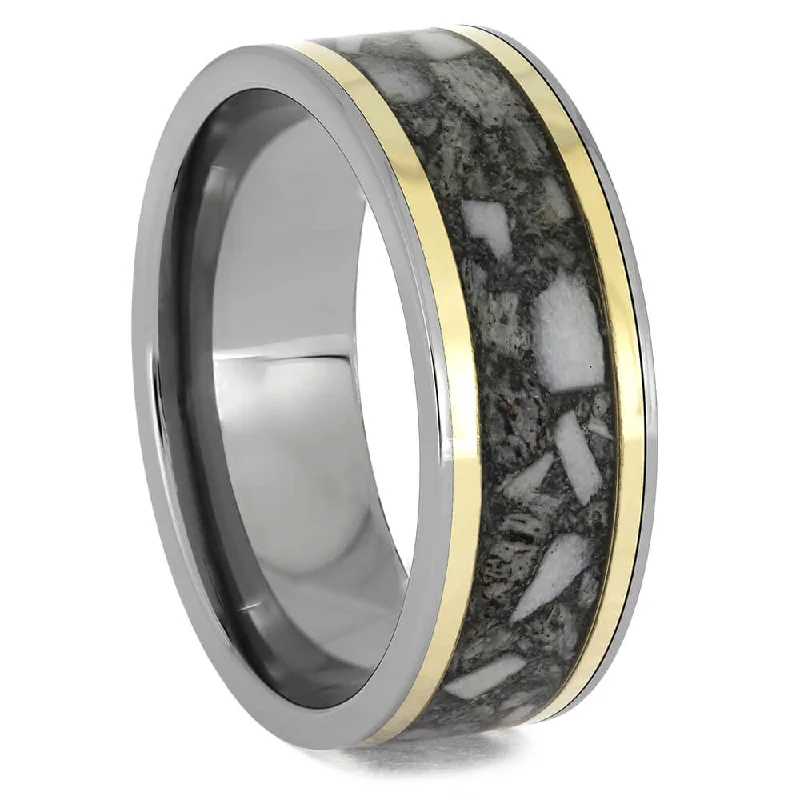 Crushed Antler Titanium Band With Gold Pinstripes