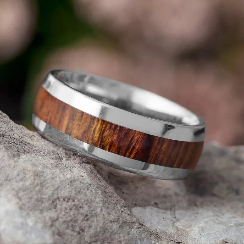 Custom Wood Wedding Band, Domed Ring With Wood Inlay