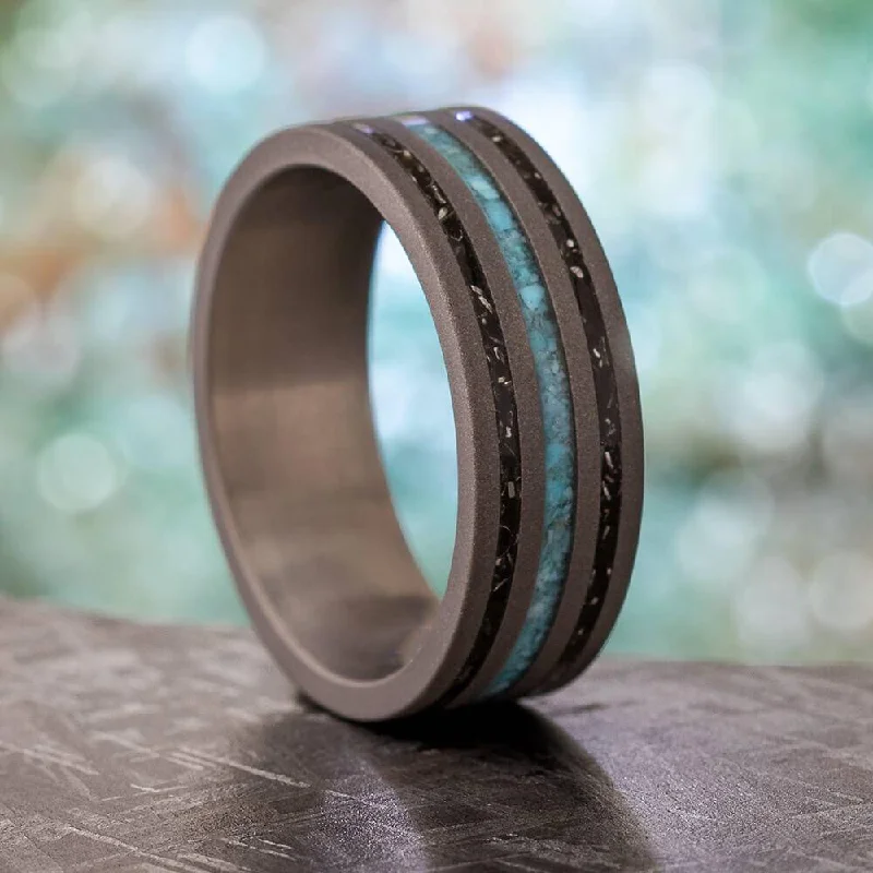 Black Stardust and Turquoise Men's Wedding Band