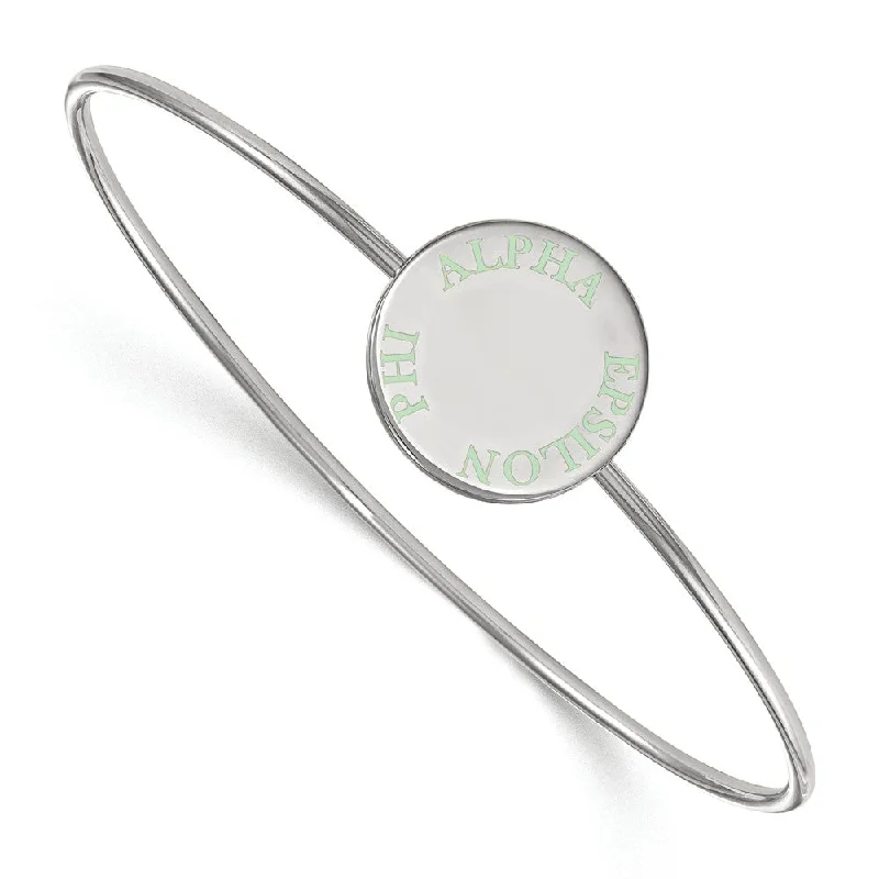 Sterling Silver Alpha Epsilon Phi Green Enamel Bangle - 6 in.