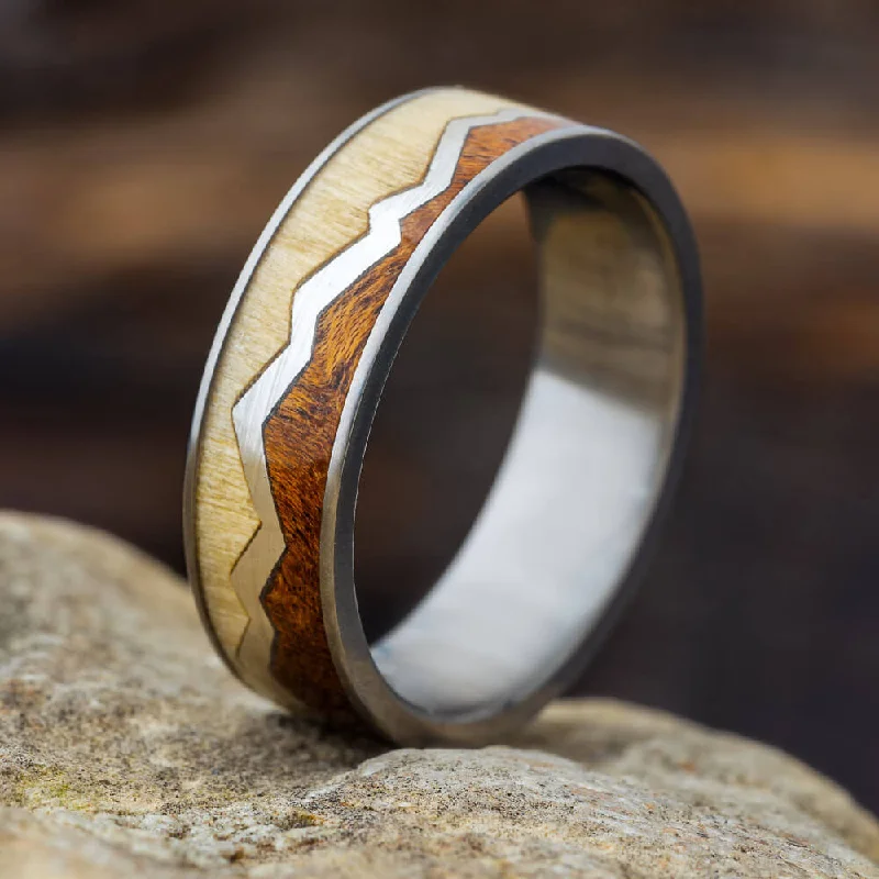 Silver Capped Mountain Ring with Aspen Wood and Mesquite Burl