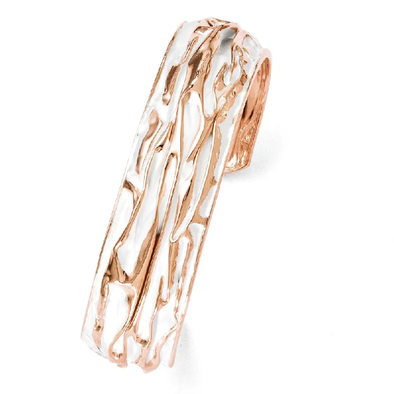 18mm Rose Gold Tone Plated Sterling Silver Domed Crinkle Cuff Bracelet