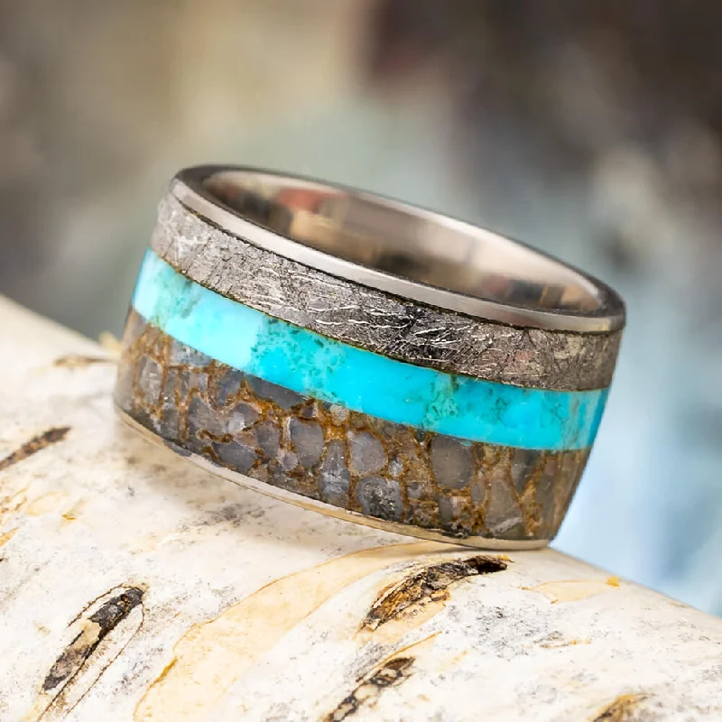 Turquoise, Meteorite & Dinosaur Bone Ring