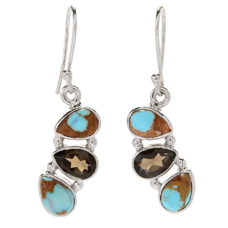 Sterling Silver 1.25" Turquoise & Mine Drop Earrings