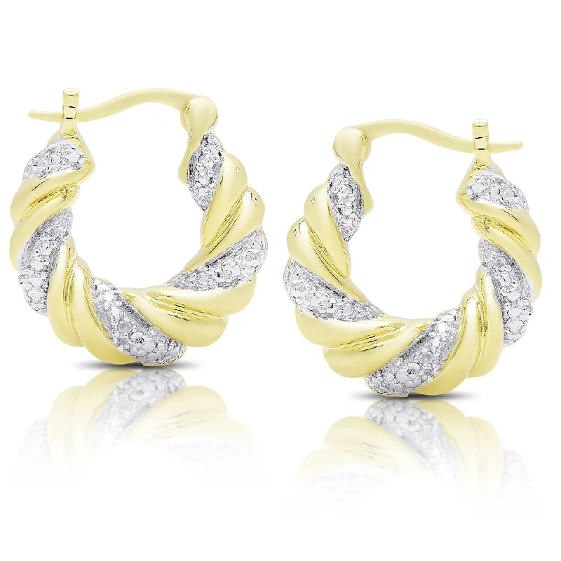 Finesque Gold Overlay Diamond Accent Hoop Earrings