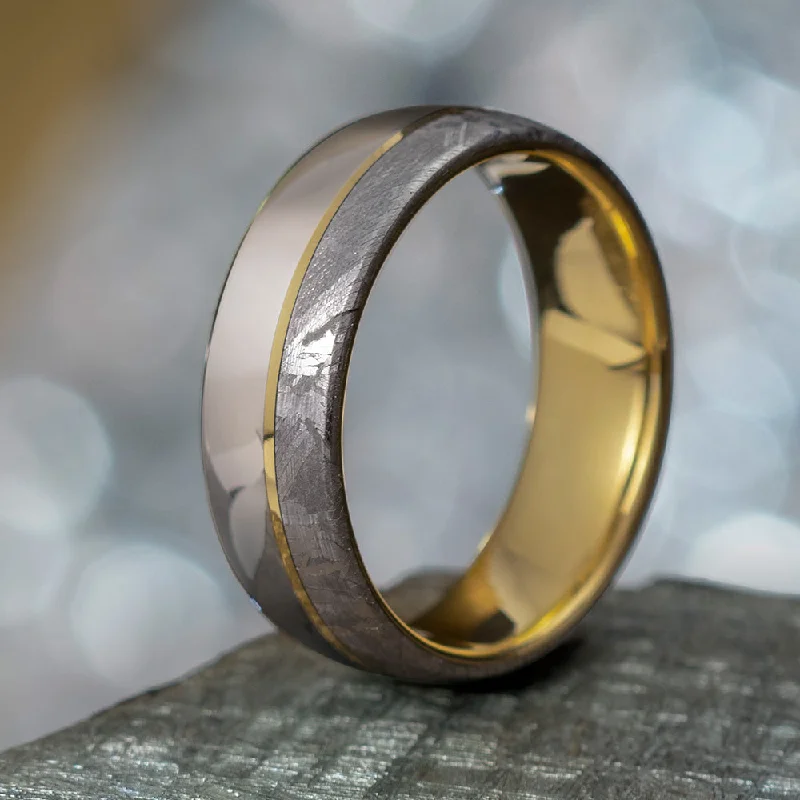 Meteorite Ring with Gold & Titanium, Unique Mixed Metal Ring