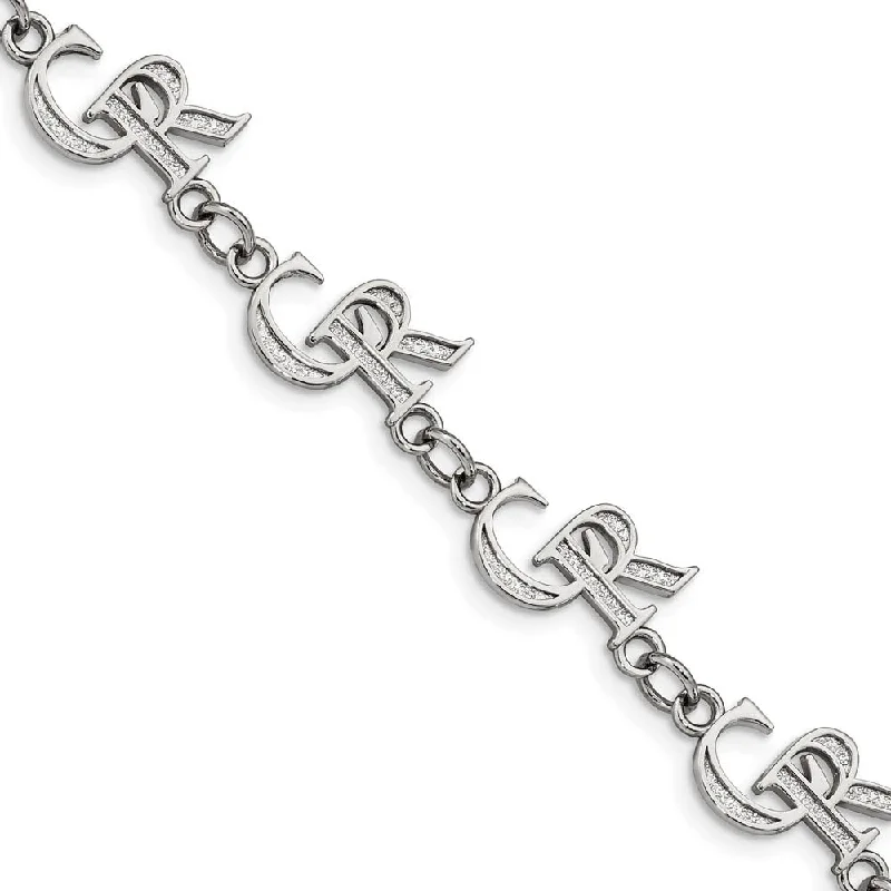 Stainless Steel MLB Colorado Rockies Link Bracelet, 7 to 8.5 Inch