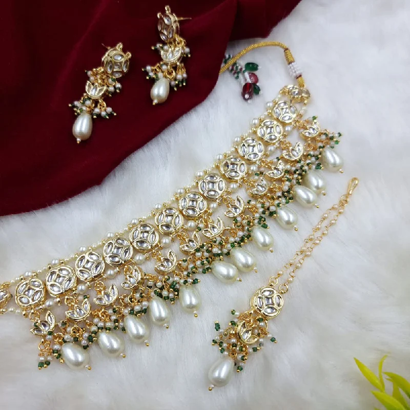 JCM Jewellery Gold Plated Kundan Stone And Pearls Choker Necklace Set