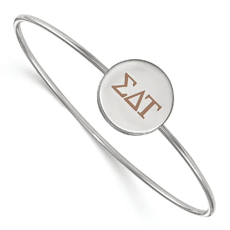 Sterling Silver Sigma Delta Tau Enamel Brown Greek Bangle - 6 in.