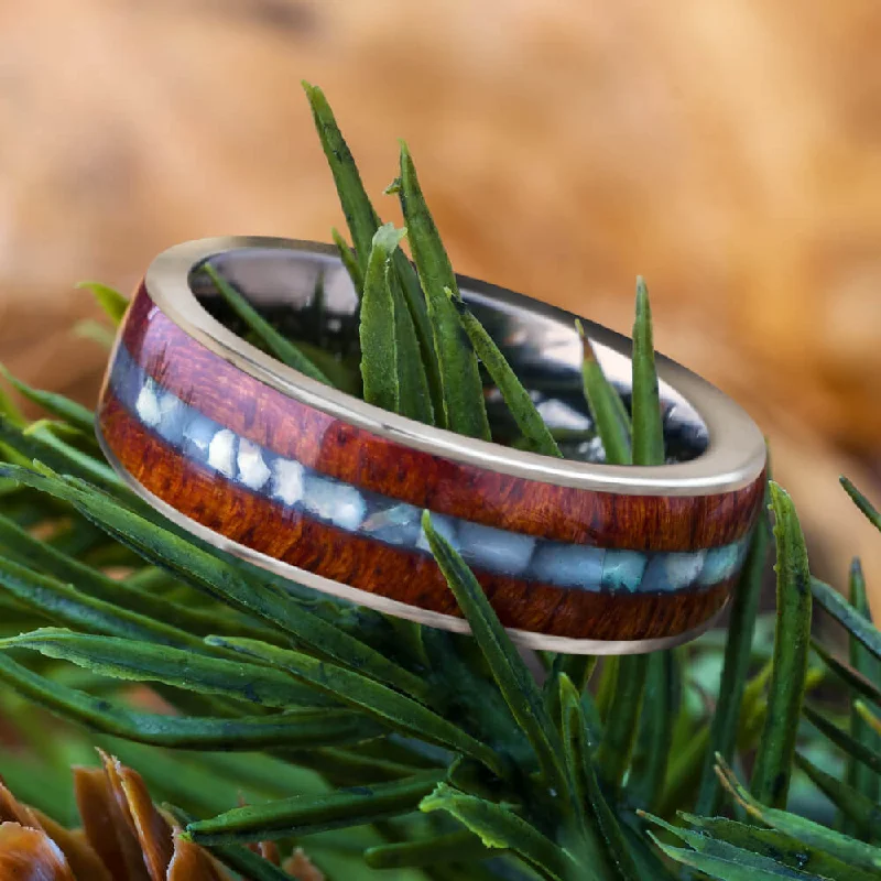 Titanium Ring with Afzelia Wood and Mother of Pearl