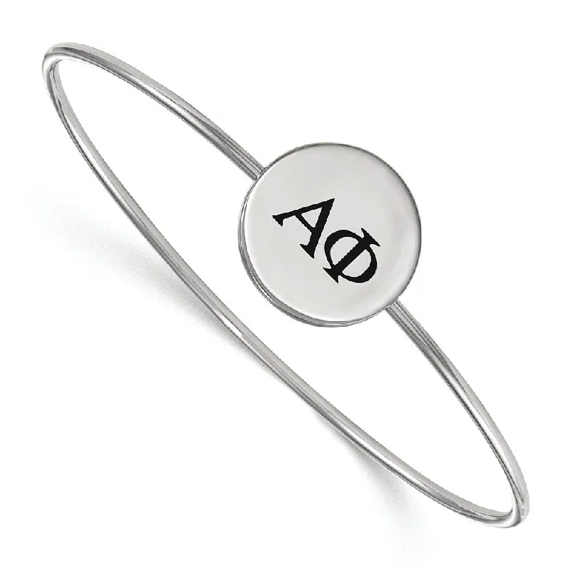 Sterling Silver Alpha Phi Black Enamel Greek Bangle - 6 in.