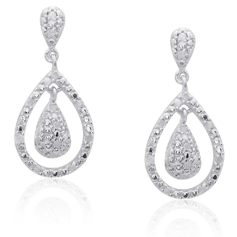 Finesque Sterling Silver 1/4ct TDW Diamond Teardrop Dangle Earrings (I-J, I2-I3)