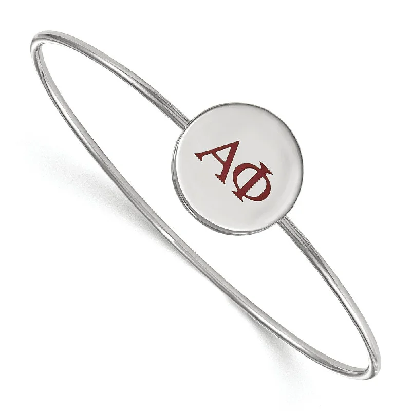 Sterling Silver Alpha Phi Enamel Greek Letters Bangle - 6 in.