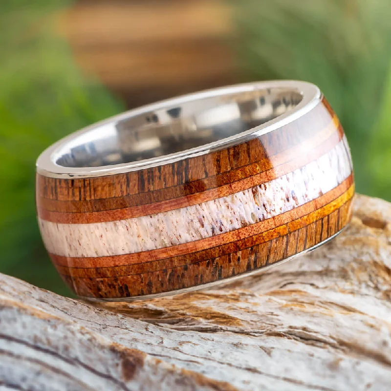 Elk Antler Ring with Black Mesquite, Cedar, Koa Wood