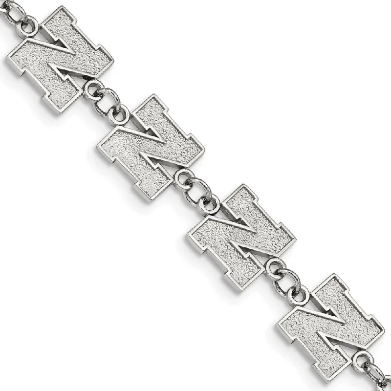 Stainless Steel University of Nebraska Link Bracelet, 6.5 to 8 Inch