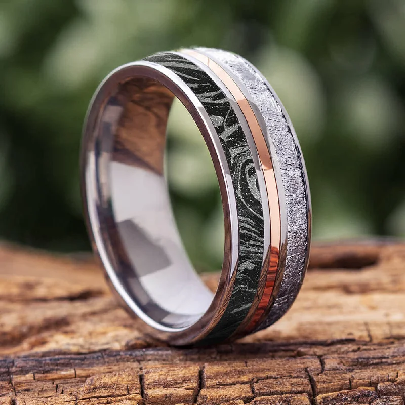 Meteorite and Mokume Gane Ring with Gold Pinstripe