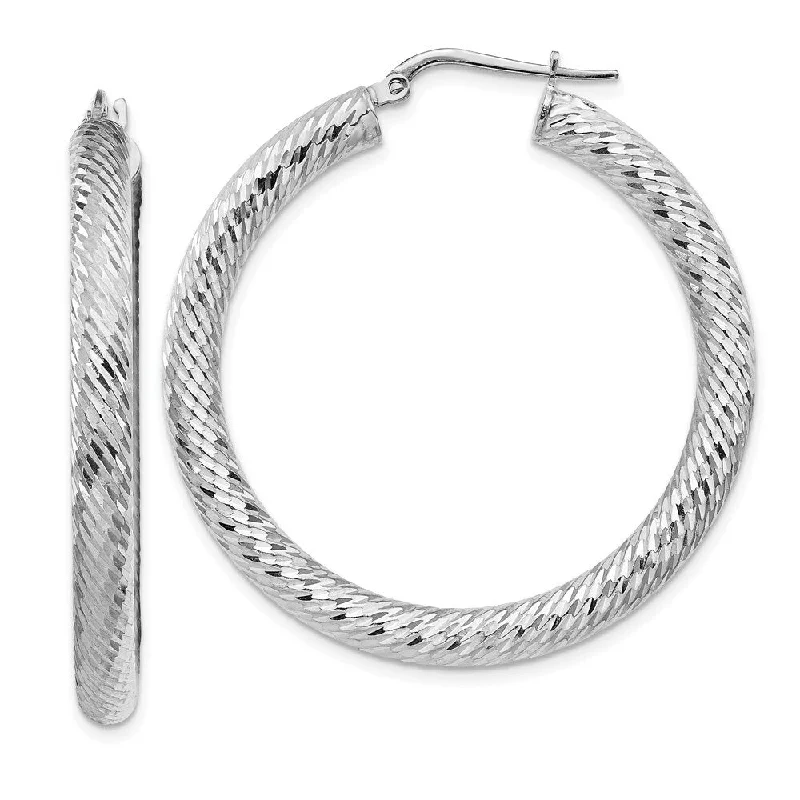 14k White Gold Diamond-cut Round Hoop Earrings (L-41.25 mm, W-39.75 mm)