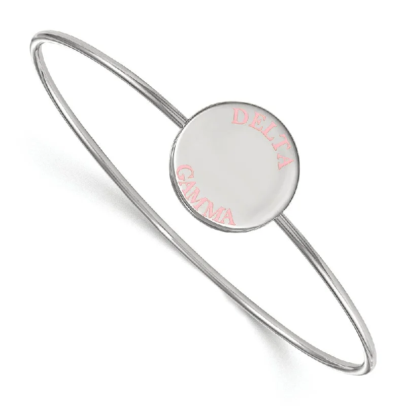 Sterling Silver Delta Gamma Pink Enamel Bangle - 6 in.