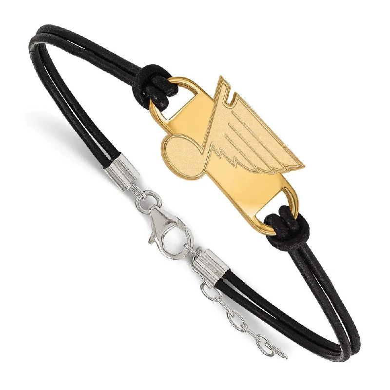 SS 14k Yellow Gold Plated & Leather NHL St. Louis Blues Adj. Bracelet