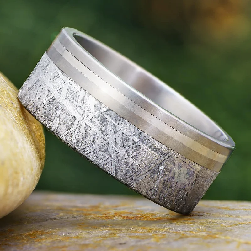 Men's Ring with Meteorite and Platinum Pinstripe