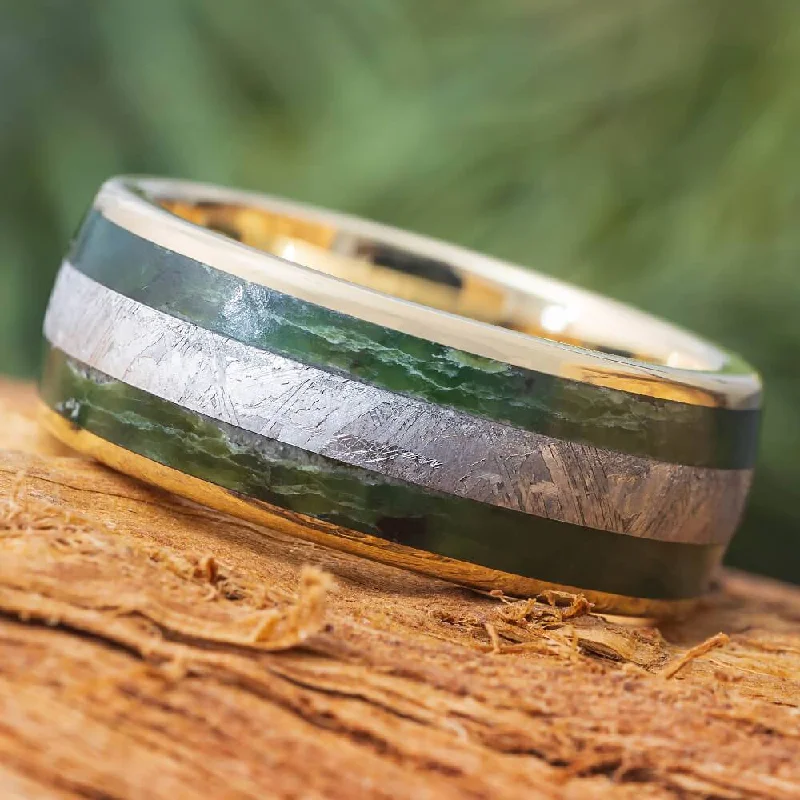 Jade & Meteorite Wedding Band in Solid Gold