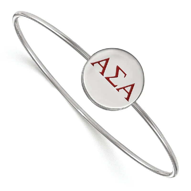 Sterling Silver Alpha Sigma Alpha Enamel Greek Letters Bangle - 8 in.