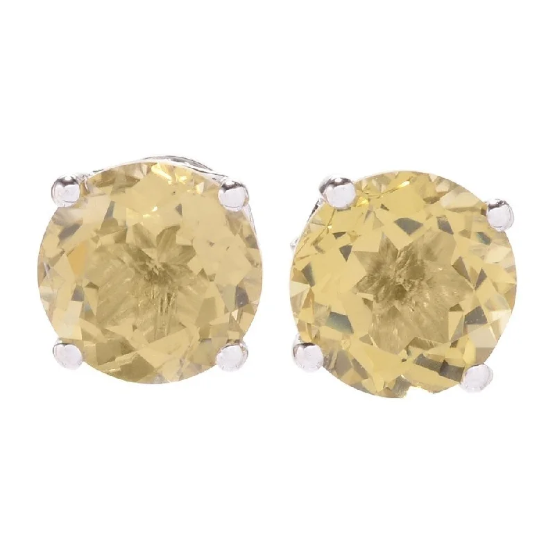 Sterling Silver Round Lemon Quartz Stud Earrings